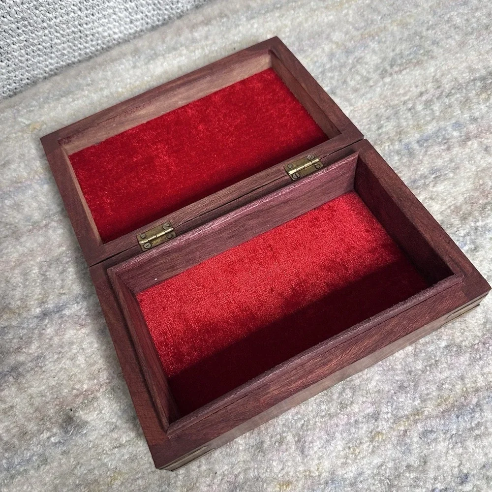 Hand Engraved Inlaid Brass Wooden Box Keepsake Jewelry Organizer &Storage
